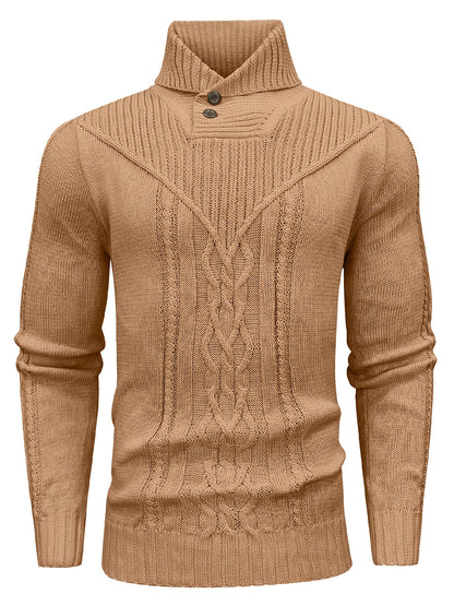 Men's High Collar Warm Knit Sweater - Stretchy Fashion Ribbed Pullover, Elegant Gentleman Cardigan