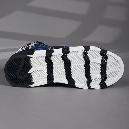 Women'S High-Top Casual Skate Shoes, Black and White Graffiti Design, Lightweight Fabric Lining, All-Season Rubber Sole Sneakers for Outdoor Sports and Hiking, Skate Shoes