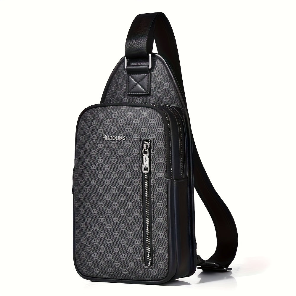 HUABUPS Men'S Crossbody Backpack - Black PVC Business Commuter Bag with USB Charging, Adjustable Strap, Multiple Compartments  Durable Design for Travel, Hiking, Daily Use - Ideal Gift for Men, Hiking Gear, Stylish Accessory
