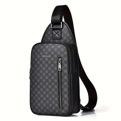 HUABUPS Men'S Crossbody Backpack - Black PVC Business Commuter Bag with USB Charging, Adjustable Strap, Multiple Compartments  Durable Design for Travel, Hiking, Daily Use - Ideal Gift for Men, Hiking Gear, Stylish Accessory