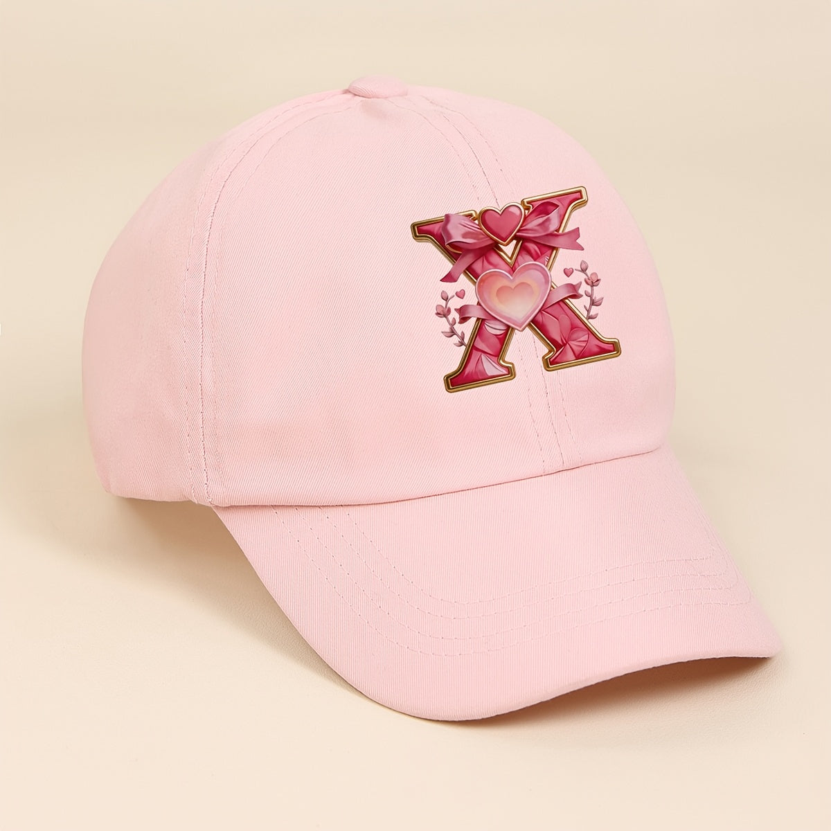 Adjustable Pink Baby Baseball Cap with Alphabet Heart Bow for Kids