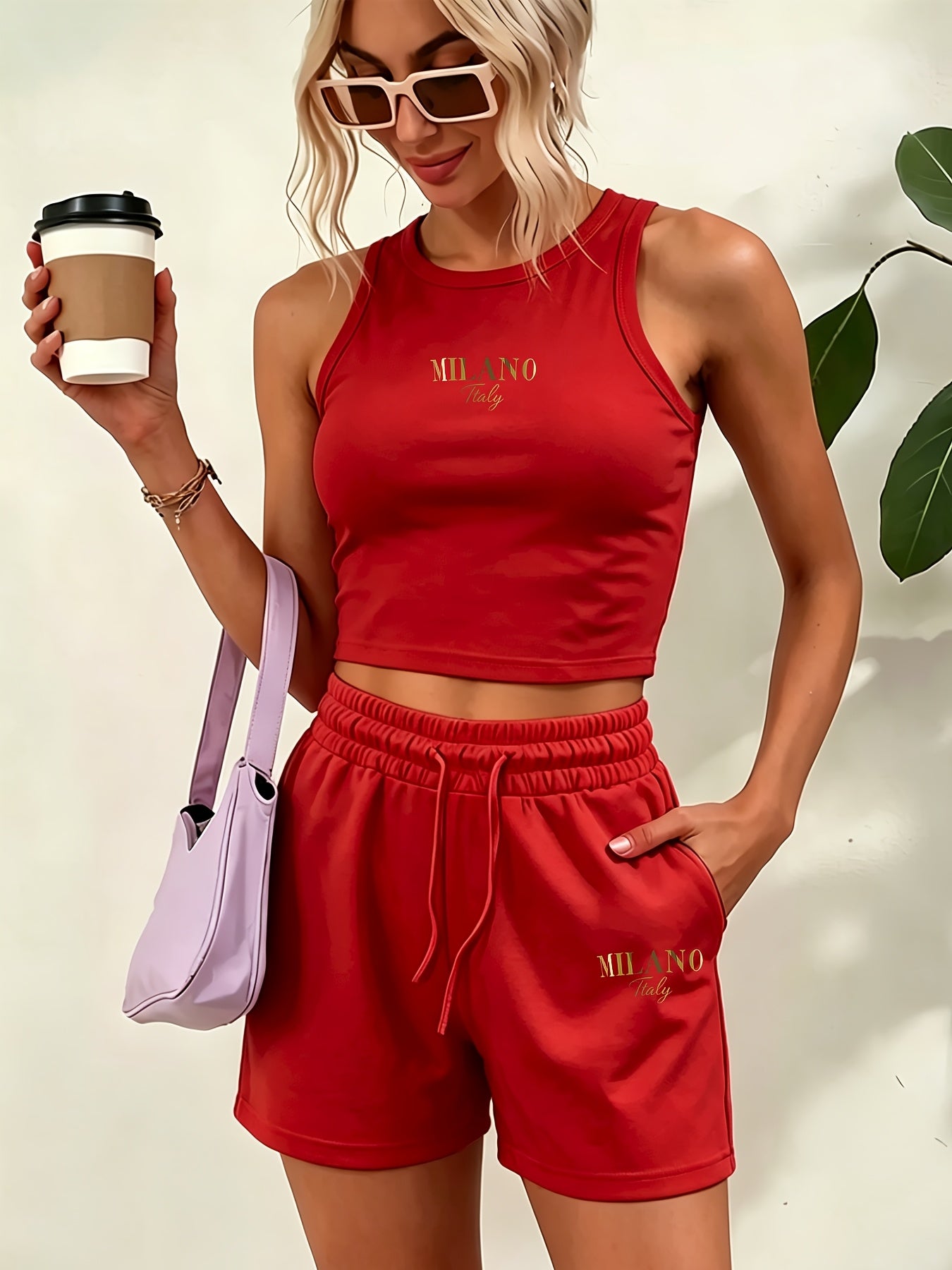 Casual Women's Two-Piece Suit with Graphic Print Vest & Shorts