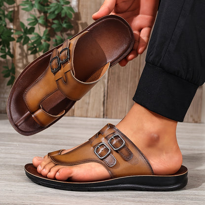Men's Casual PU Sandals, Comfortable Slip-On Soft Sole, Round Toe