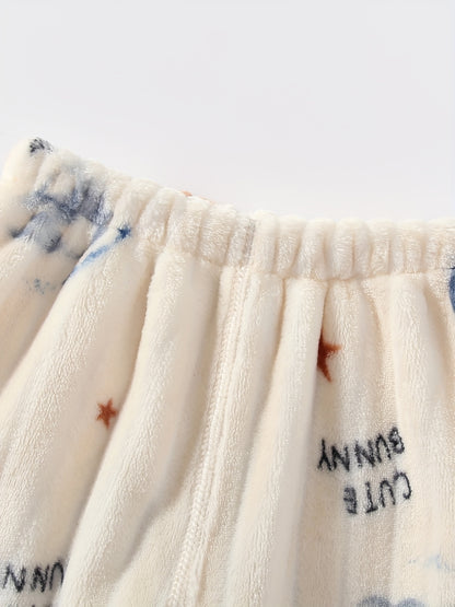 2025 New Autumn And Winter Boys' Home Clothes Two-Piece Baby Pajamas Set Flannel Thick Velvet Thickened Moon Bear Pattern Pocket Button Style Cold-Proof Thermal Underwear