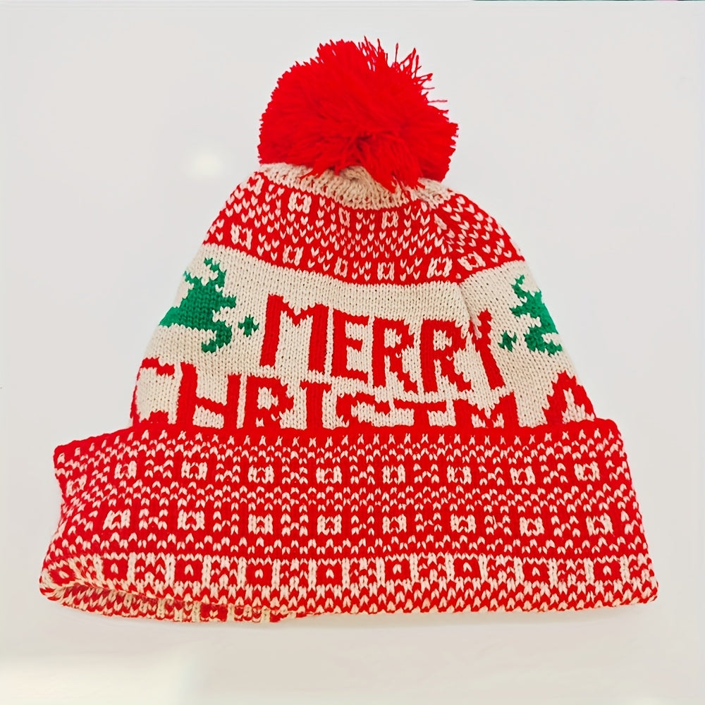 Women'S Christmas Hat - Thick Winter Beanie with Merry Christmas Text, Stretchy Elastic Band for Cold Weather, Red & Green Holiday Colors - Cozy Party, Office, Everyday Winter Cap - Festive Holiday Headwear Gift for Women, Se