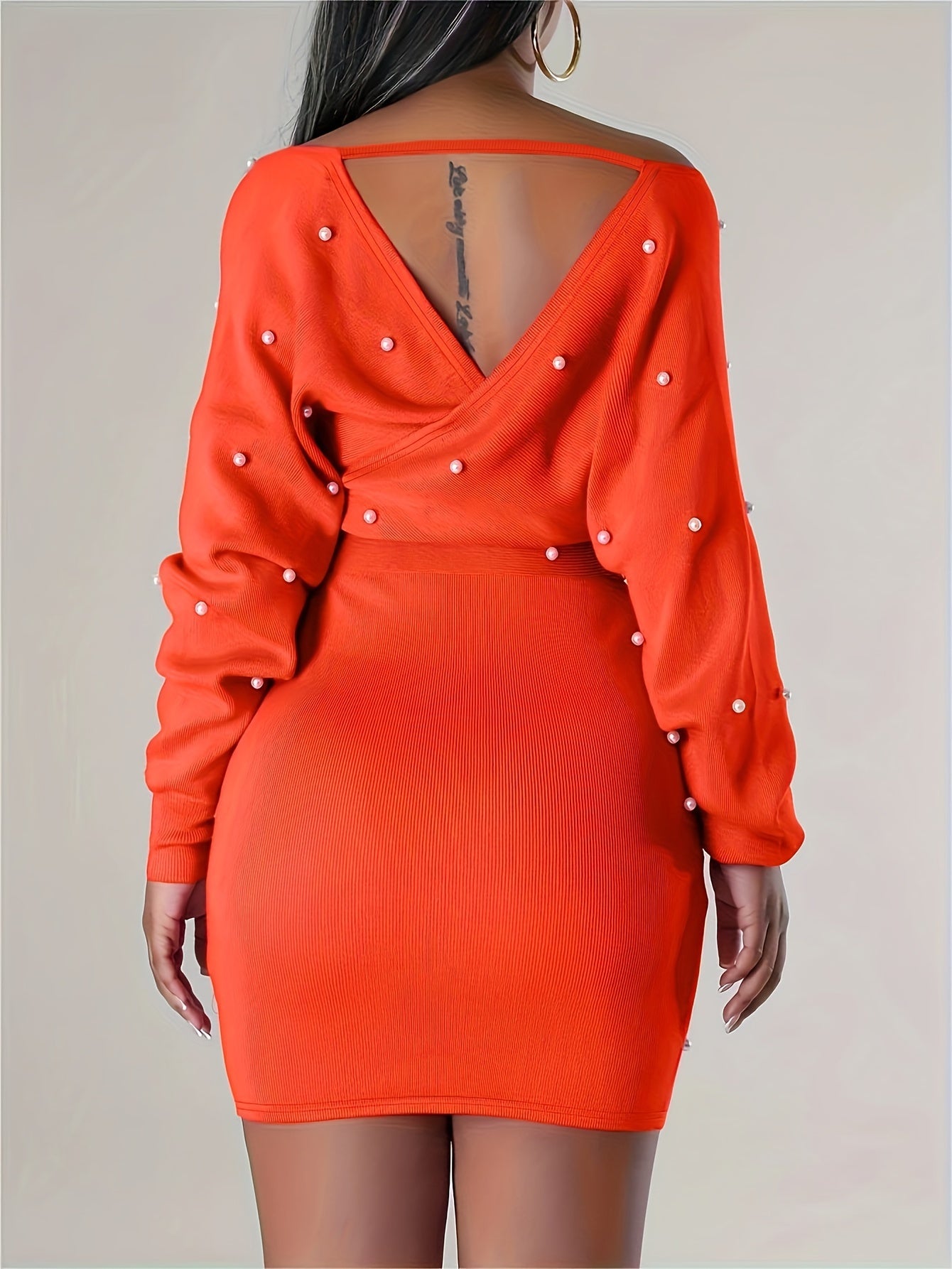 Women'S Clothing: Off-Shoulder Dress with Long Sleeves And Beaded Bodycon Style