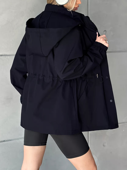 Autumn and Winter Women's Fashion Solid Color Windbreaker Jacket