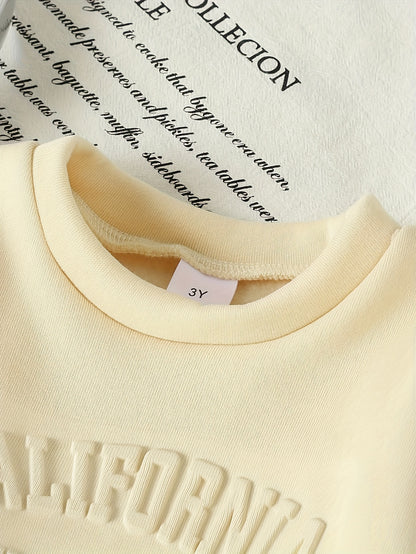 Tween Girls' Autumn/Winter Letter Embossed Warm Lined Sweatshirt and Joggers, Perfect for Outdoor