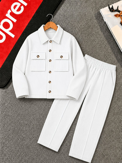 Boys' Casual Corduroy 2-Piece Jacket and Pants Set for Fall
