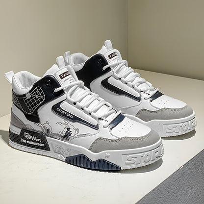 Men's High-Top Skate Sneakers - Comfortable, Non-Slip Casual Shoes for Outdoor Walking  Jogging, Stylish Striped/Solid Design, Lace-Up, All Seasons