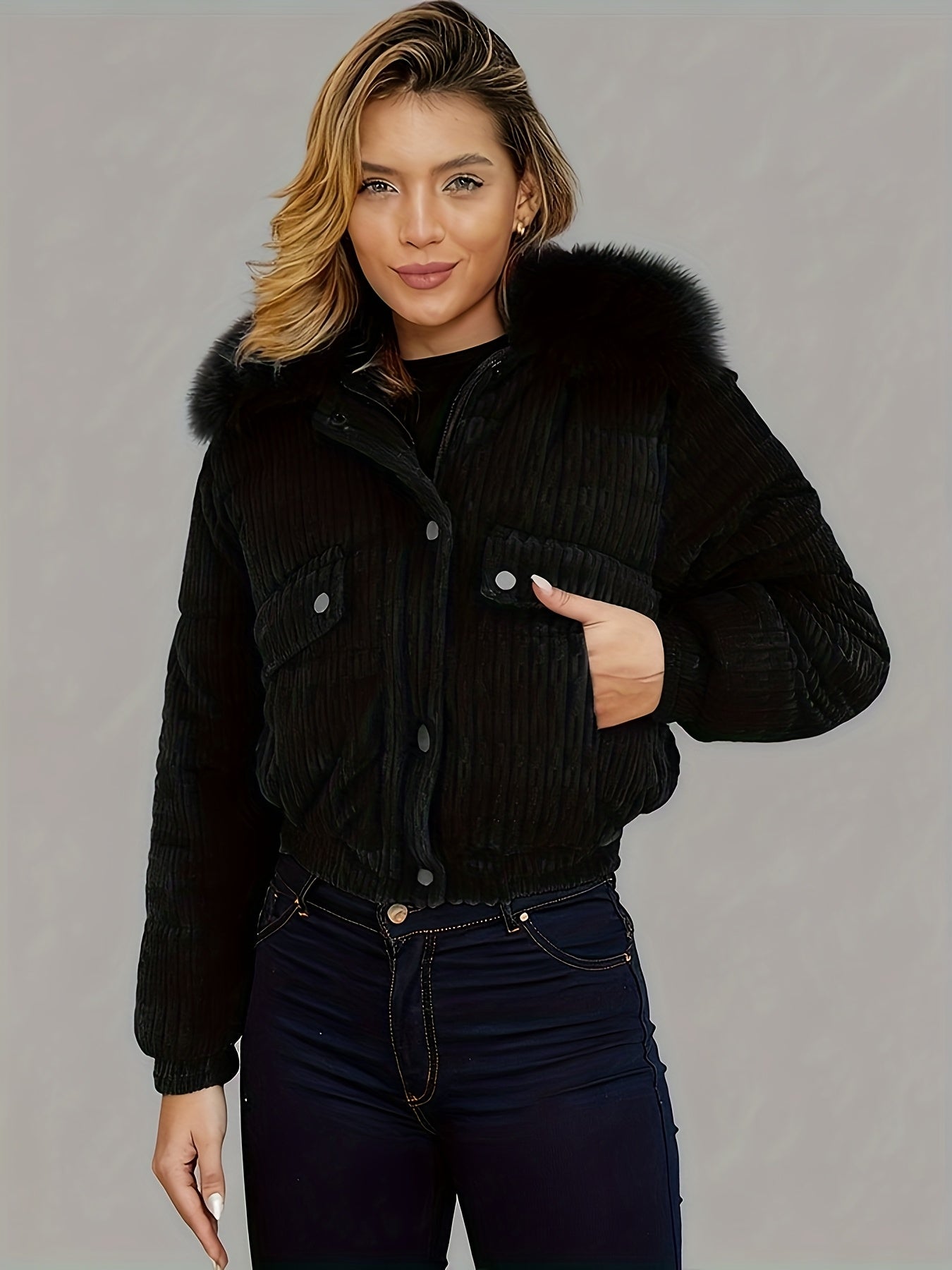 Women'S Winter Jacket - Full-Zip Coat with Detachable Fur Collar, Burgundy/Red - Cold Weather Outerwear for Everyday & Formal Events