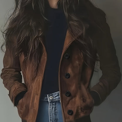 Women'S Vintage-Inspired Faux Fur Jacket - Long Sleeve, Button-Up, Brown, Casual Style for Fall & Winter, Casual Winter Wear | Vintage Jacket | Buttonup Jacket