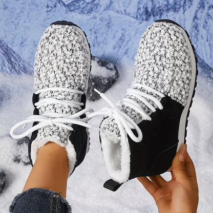 Women'S Cozy Fleece-Lined Winter Boots - & Glittery Snow Boots with Thick Rubber Sole, Lace-Up Design for Cold Weather Comfort, Casual Style, Winter Boots