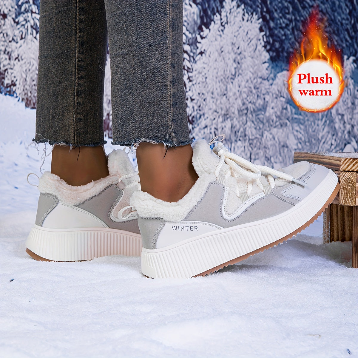 Women'S Cozy Fleece-Lined Low-Top Ankle Boots - Warm, Stylish, and Comfortable for All Seasons, Casual Lace-Up Design with Thick Rubber Sole, Beige, Casual Footwear | Stylish Ankle Boots | Plush Lined Interior