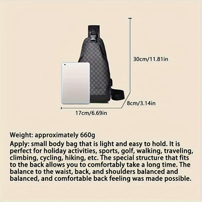 HUABUPS Men'S Crossbody Backpack - Black PVC Business Commuter Bag with USB Charging, Adjustable Strap, Multiple Compartments  Durable Design for Travel, Hiking, Daily Use - Ideal Gift for Men, Hiking Gear, Stylish Accessory