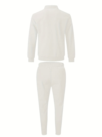 Men's Spring Waffle Knit Sportswear Set, European and American Style Casual Outfit