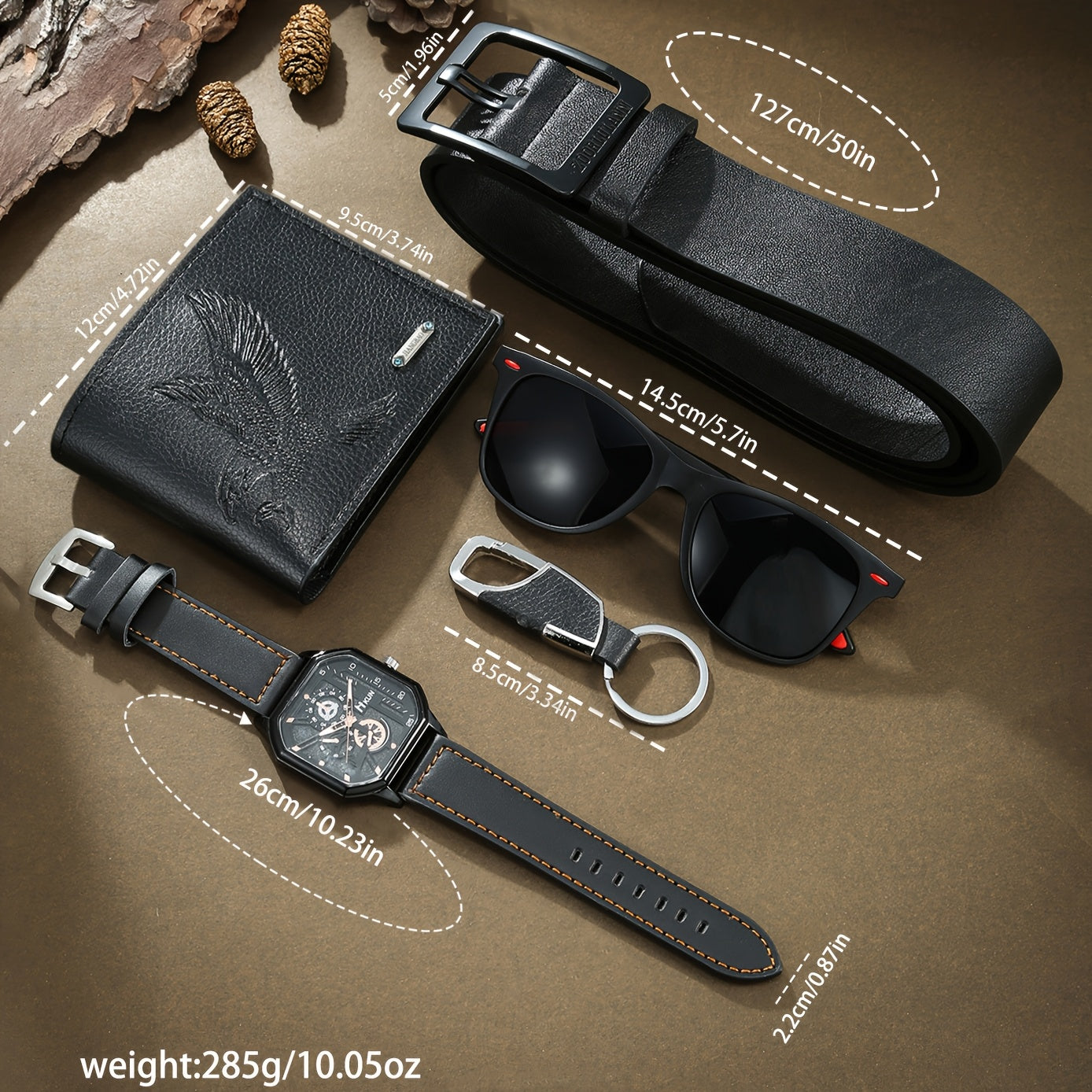 5pcs Men'S Luxury Casual Business Style Gift Set - Black Faux Leather Watch, Fashion Wallet, Everyday Belt, Glasses, Keychain - Ideal for Valentine's, Thanksgiving, Christmas