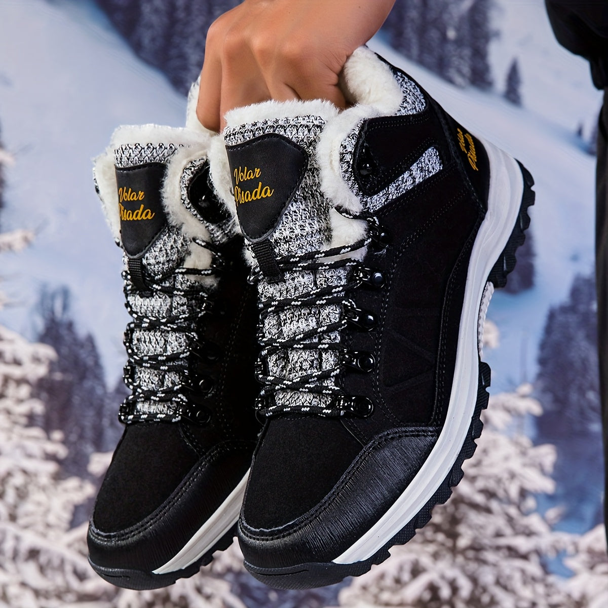 Men'S Heavy-Duty Winter Snow Boots - Thick-Soled Short Boots with Plush Lining & Non-Slip TPR Sole, Mid-Calf Hiking & Climbing Shoes for Ice Climbing, Snowshoeing & Outdoor Adventures, Winter Boots, Hiking Footwear, Sporty De