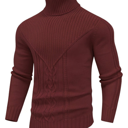 Men'S Casual Winter High Neck Turtleneck Sweater | Black Solid Color, Medium Stretch Fabric, Regular Fit, Hand Wash Only, Sleek Knitwear, Long Sleeve, Rib-Knit Detail