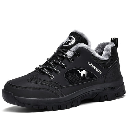 CANEMON Men's Low-Top Winter Snow Boots Sneakers - Olive Green & Black Traction Tires, Animal Print Design, EVA Cushioned Insole & Rubber Sole for Ice & Snow, All-Terrain Comfortable Walking Shoes