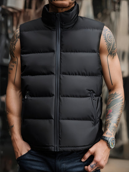 A Stylish New Men'S American-Style Vest, Featuring a Warm And Thick Black Design, Comfortable And Suitable for Winter, Lightweight And Foldable, Perfect for Skiing