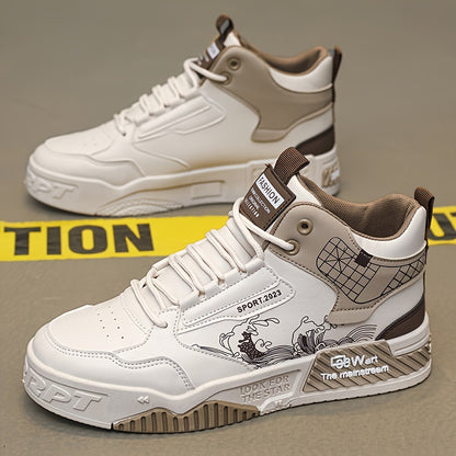 Men's High-Top Skate Sneakers - Comfortable, Non-Slip Casual Shoes for Outdoor Walking  Jogging, Stylish Striped/Solid Design, Lace-Up, All Seasons
