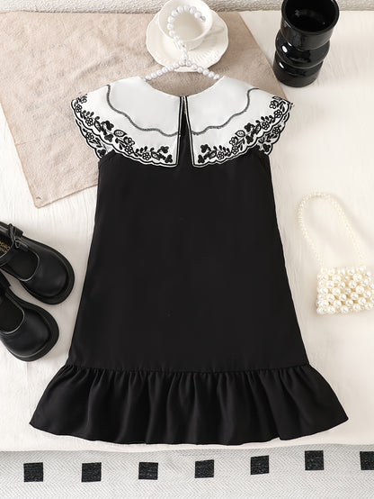 Girls Embroidered Peter Pan Collar Sleeveless Dress