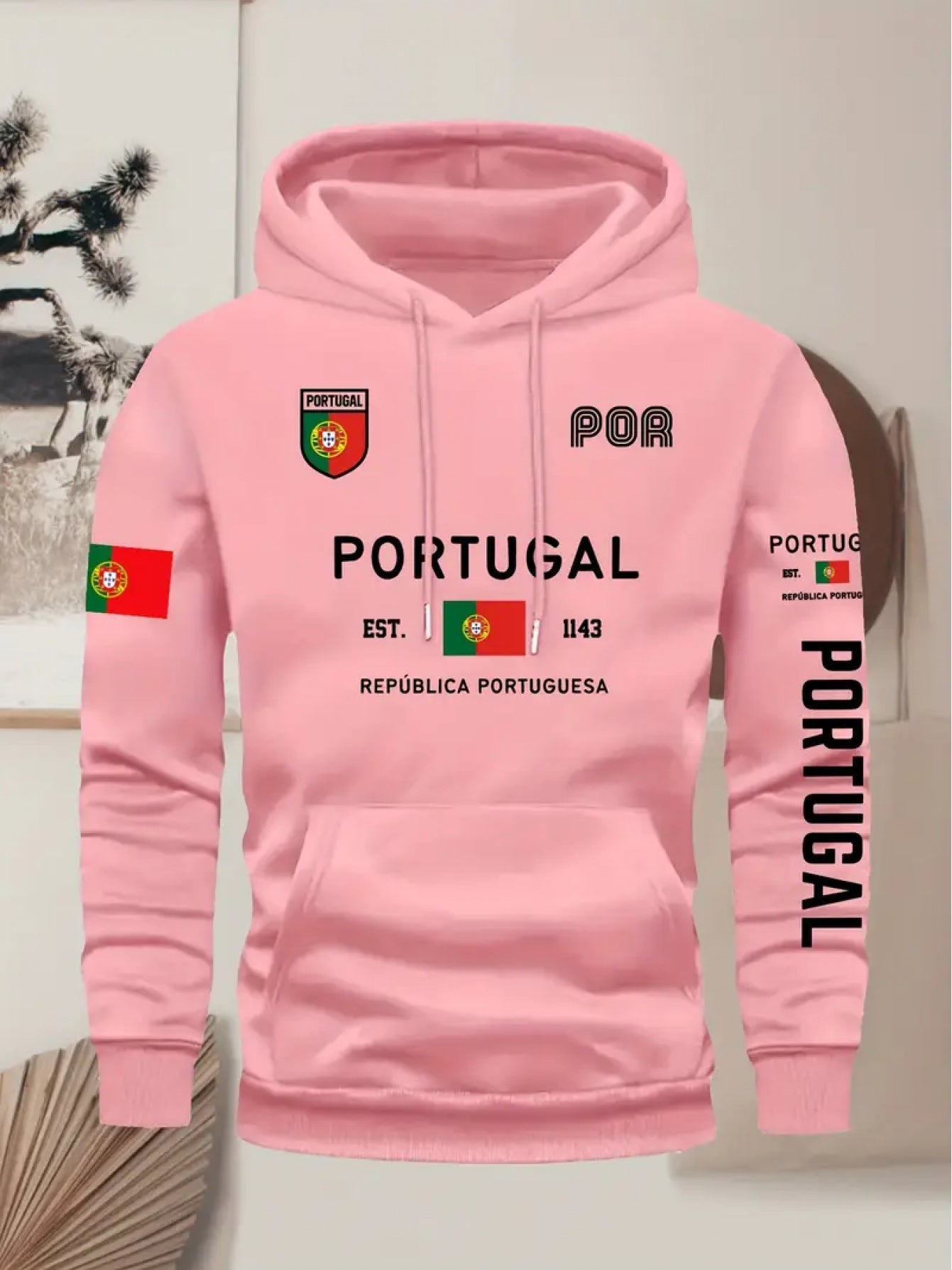 Men's Portugal Flag Hoodie with Adjustable Hood & Pocket