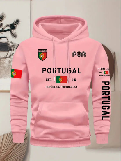 Men's Portugal Flag Hoodie with Adjustable Hood & Pocket