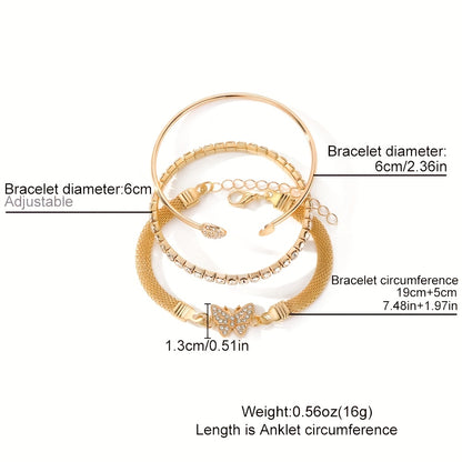 Vintage Elegant Rhinestone Butterfly Tennis Bracelet Set for Women