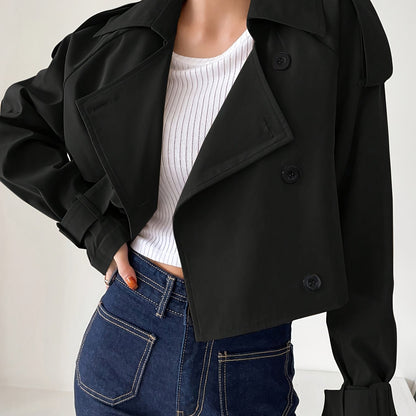 Women's Elegant Solid Color Short Windbreaker Jacket - Lightweight Versatile Outerwear for Casual & Formal Outfits, Easy Care Hand Wash/Dry Clean, Durable Fabric