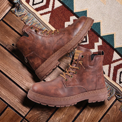 Men's Vintage Motorcycle Boots with Platform Sole, British Style