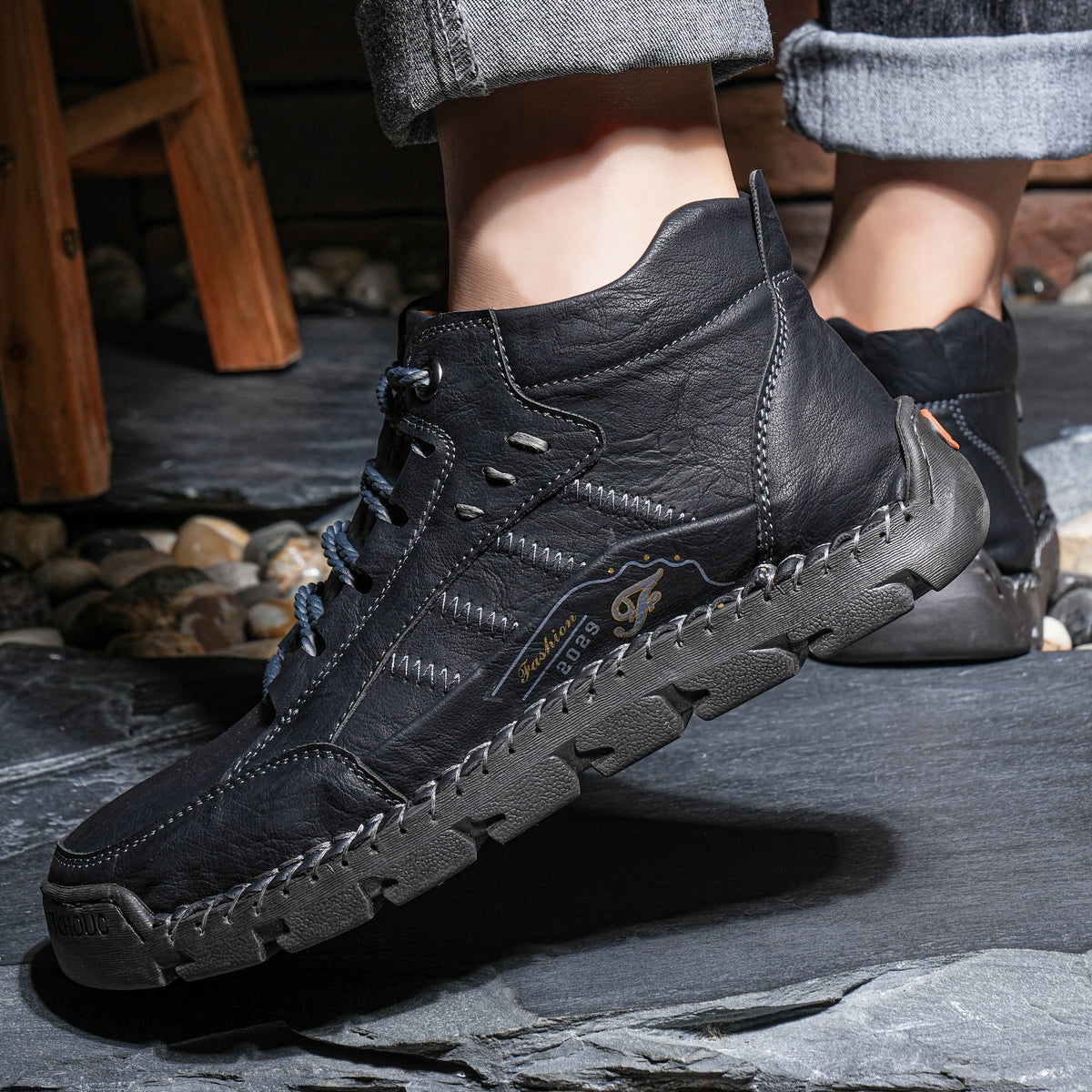 Men's Casual Handmade Short Boots with Lace-Up Design