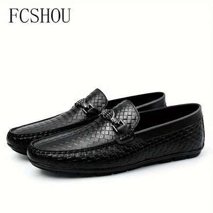 Men's Slip-On Leather Loafers with Rubber Sole - Casual Square Toe