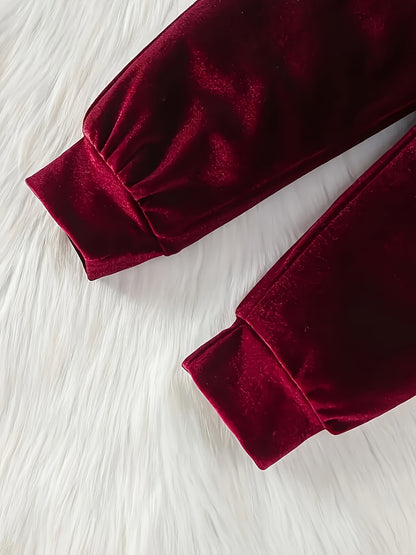 2pcs Velvet Girls' Luxury Long Sleeve Three-Dimensional Floral Hoodie and Jogger Set - Soft, Warm, Stylish for Winter and Autumn Parties
