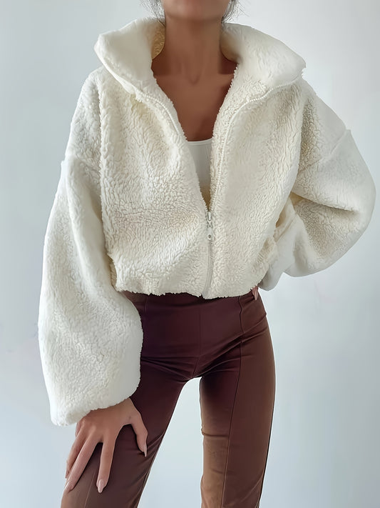 Elegant Solid Color Zip-Up Jacket for Fall and Winter Wear