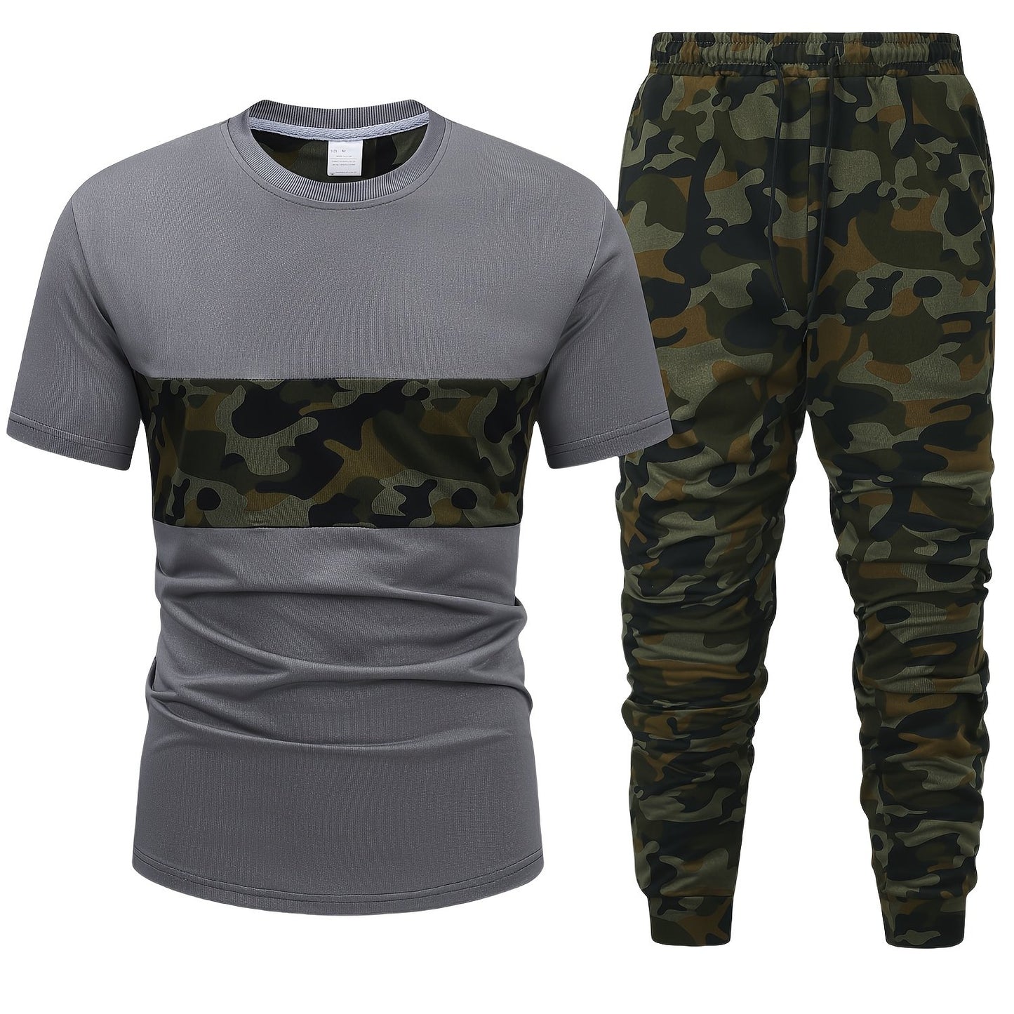 Men'S Camouflage Short Sleeve T-Shirt & Pants Set - Breathable, Quick-Dry Knit Fabric, Casual Style, Regular Fit, Ideal for Outdoor Activities, Hiking, and Fishing, Outdoor Clothing | Casual Style | Comfortable Fit