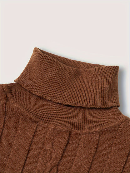 Men's Mature Slim-Fit High-Neck Long-Sleeve Sweater, Casual Ribbed Knit Pullover Solid Color Sweater, Men's Winter Clothing, Men's Sweater, Christmas Sweater, Men's Christmas Sweater, Winter Men's Apparel, New Year's Apparel,