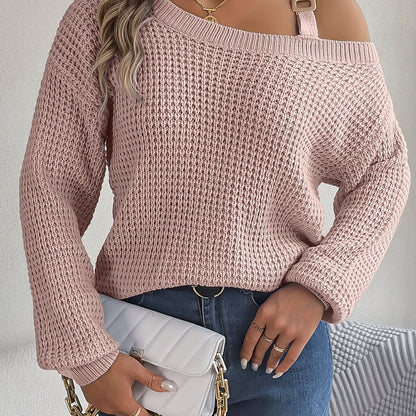 Casual And Versatile Long-Sleeve Sweater with Shoulder Cutouts And Metal Buttons for Autumn And Winter.