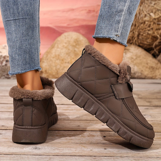 Autumn Winter Plush Lined Thick Warm Snow Boots, Versatile Outdoor Slip-On with Block Heel, Comfortable Round Toe for Casual Daily Use and Cold Weather Hiking