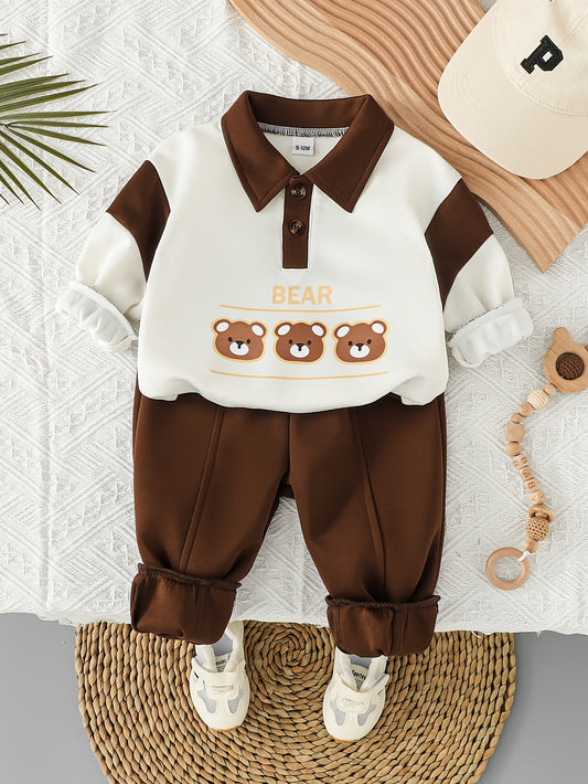 Boys' Casual Polo Shirt & Long Pants Set for Spring and Fall