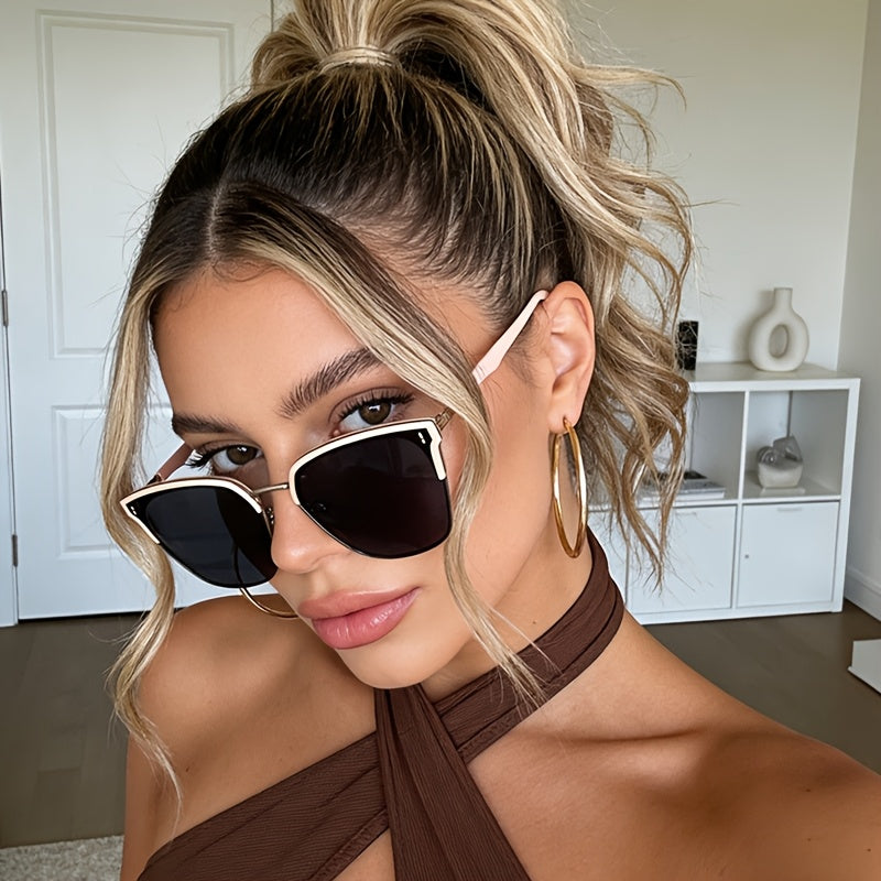 Men's & Women's Metal Half-Frame Rectangle Glasses with Brow Bar
