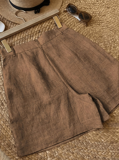 Elegant Women’s Linen Blend Summer Shorts with Pockets