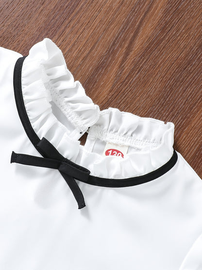 Girls' Preppy Summer Short Sleeve Top & Wide-Leg Pants Set