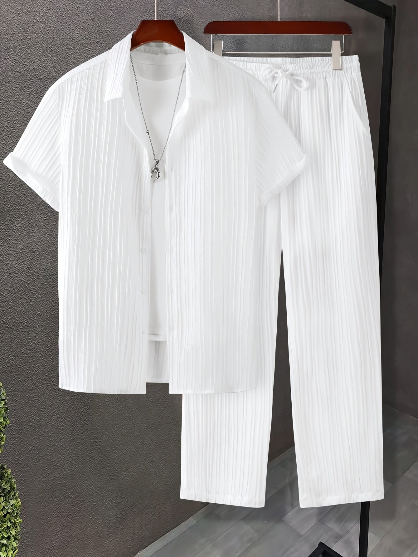 Men's Casual Short-Sleeve Shirt & Drawstring Pants Set