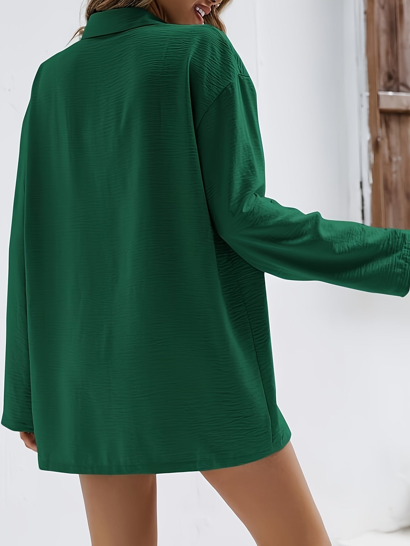 Women's Casual Summer Long Sleeve Shirt & Elastic Waist Shorts Set