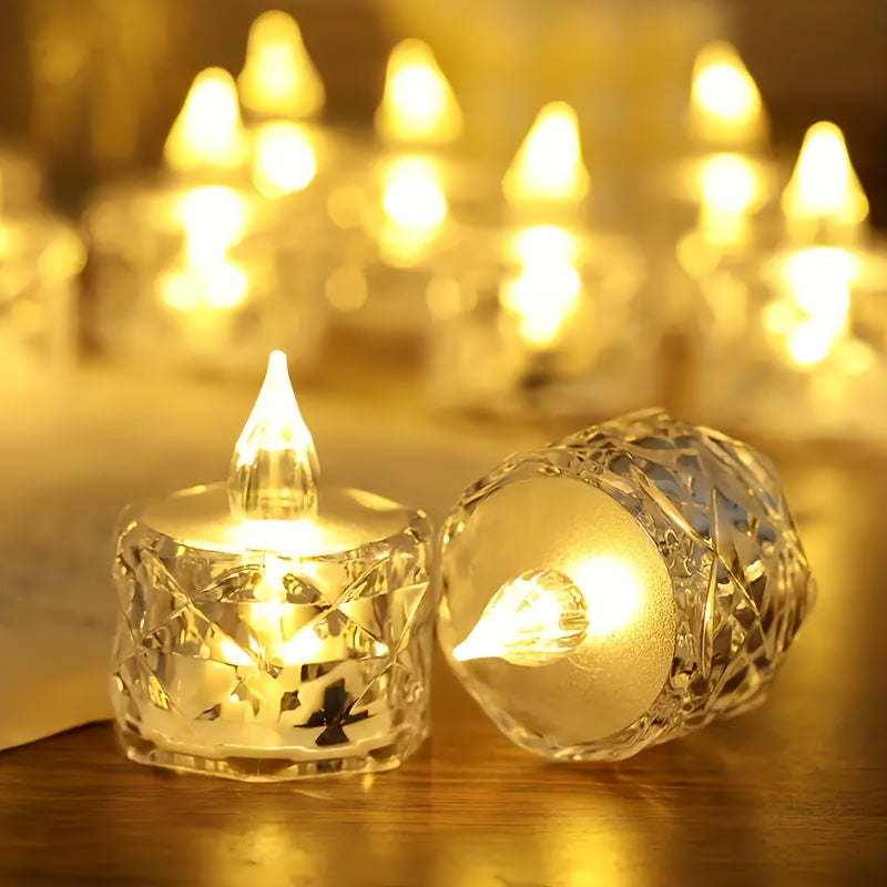 LED Candle Set with Crystal Pattern - Battery-Powered Indoor Table Decorations for Birthdays, Christmas, Halloween, Weddings, Parties & Holidays, Non-Rechargeable Battery, Round Shape, Holiday Candle Lighting | Elegant Candle