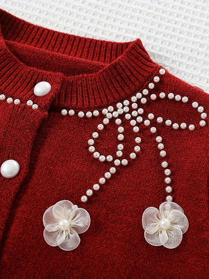 2pcs Girls' Elegant Sequin Trim Sweater & Sparkle Tulle Tutu Skirt Set - Red & Golden Glittery Party Outfit with Ruffled Hem, Long Sleeve Round Neck Top & Layered Tulle, Perfect For Halloween, Christmas, Photo Shoots, Pageant