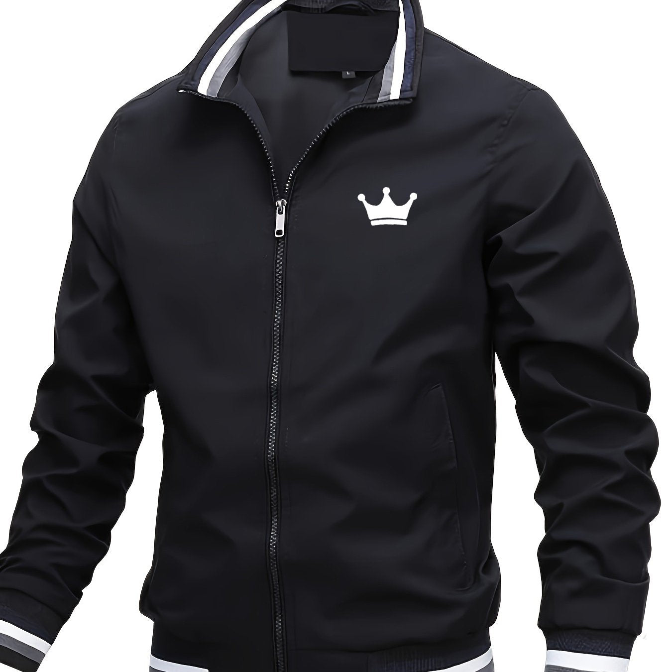 Men's Lightweight Jacket - Mustard-Yellow with Black Print Stripes, Zipper Closure & Structured Fit for Urban Streetwear, Formal Events - Spring/Fall Outerwear Coat, Spring Outerwear, Striped Detail Jacket, Nonstretch Materia