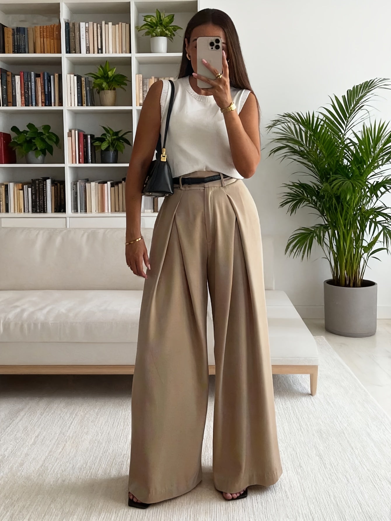 Women's Elegant High-Waisted Wide-Leg Trousers for Office & Daily Wear